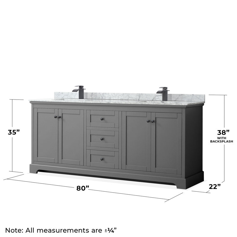 Ensemble de meuble-lavabo double 80 "avec miroir Avery, Gris foncé, Noir mat