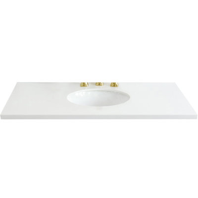 Comptoir en quartz blanc 43 po avec lavabo central ovale en céramique blanche