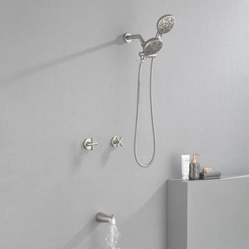 2 Handles Shower Faucet Set With Tub Spout Bathtub Shower Faucet Combo Set Shower System Complete Tub And Shower Trim Kit Wall Mounted Shower Fixtures