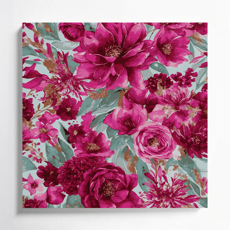 Aquarelle, art floral sur toile mauve, H 16 po x l 16 po
