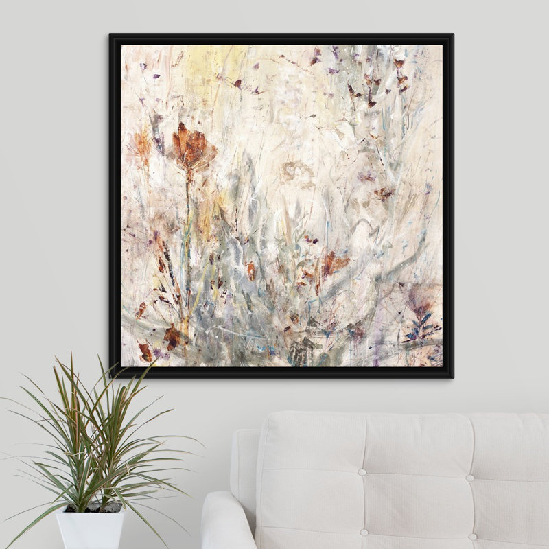 « natural luxe », peinture sur toile, Cadre flottant noir, H 31,7 po x l 31,7 po x p 1,75 po