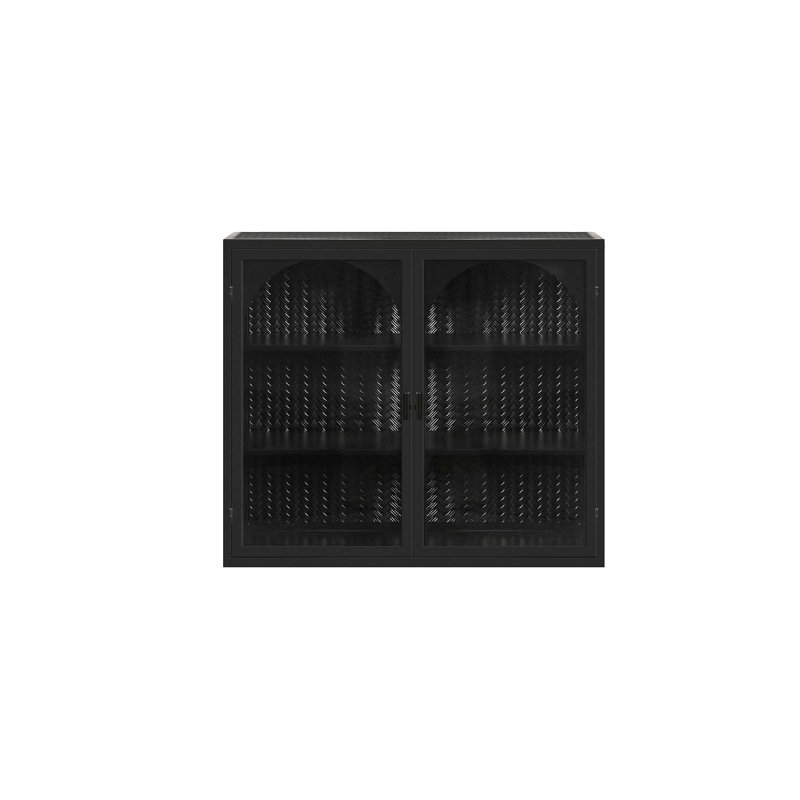 Modern Two-Door Wall Cabinet With Featuring Three-Tier Storage, Black