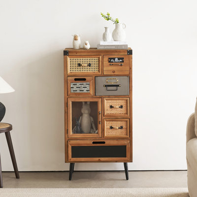 Mahisha 41 Inch Tall Vintage Wood Accent Cabinet With Multi-Drawers