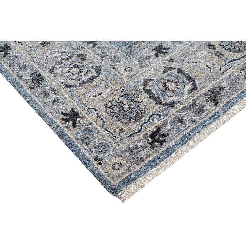 Oriental Hand-Knotted Wool Area Rug in Gray/Blue/Brown, Rectangle 6' x 9', Gray/Blue/Brown