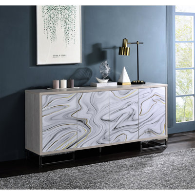 Armoire console blanche avec détails décoratifs, espace de rangement spacieux, 65 po X P 30 H Moderne avec détails - Organiser