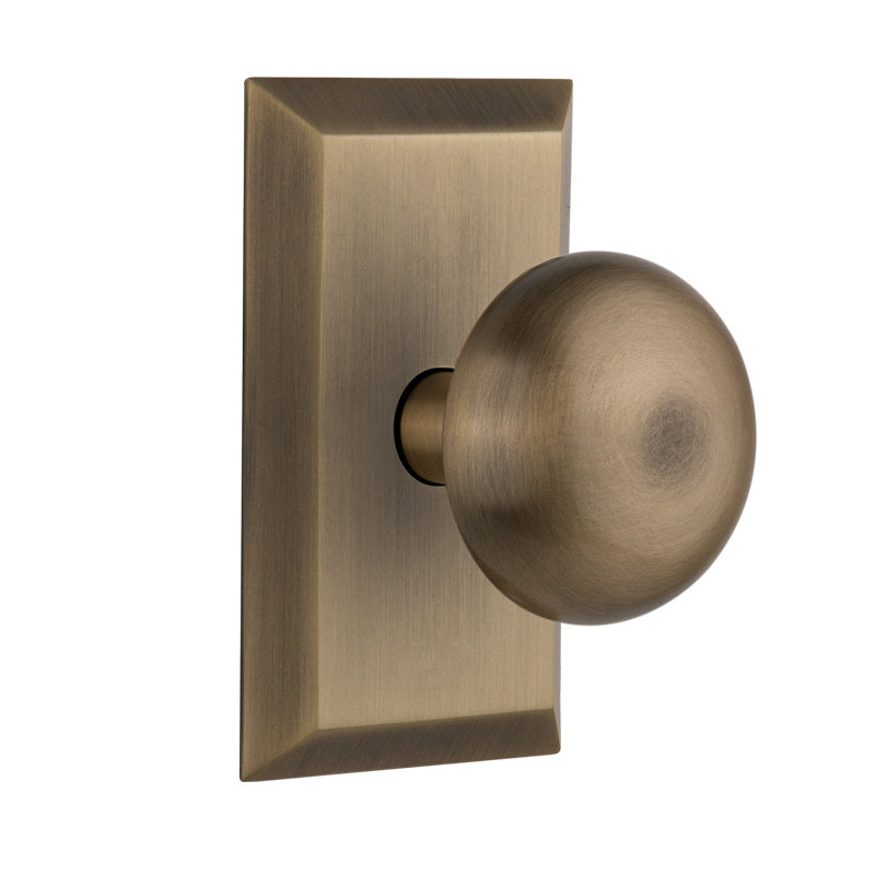 Plaque Studio avec bouton de porte New York, Laiton antique