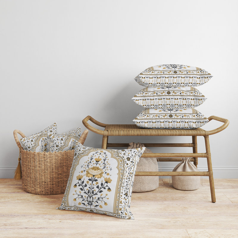 Splendeur moghole Intérieur/Extérieur 18x18, Square 18", Argent/Beige