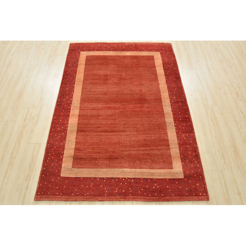 Tapis rouge en laine noué à la main de conception unique 4 pi 8 po x 6 pi 5 po
