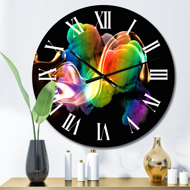 Rainbow Splash on Black - Horloge murale moderne, Petit