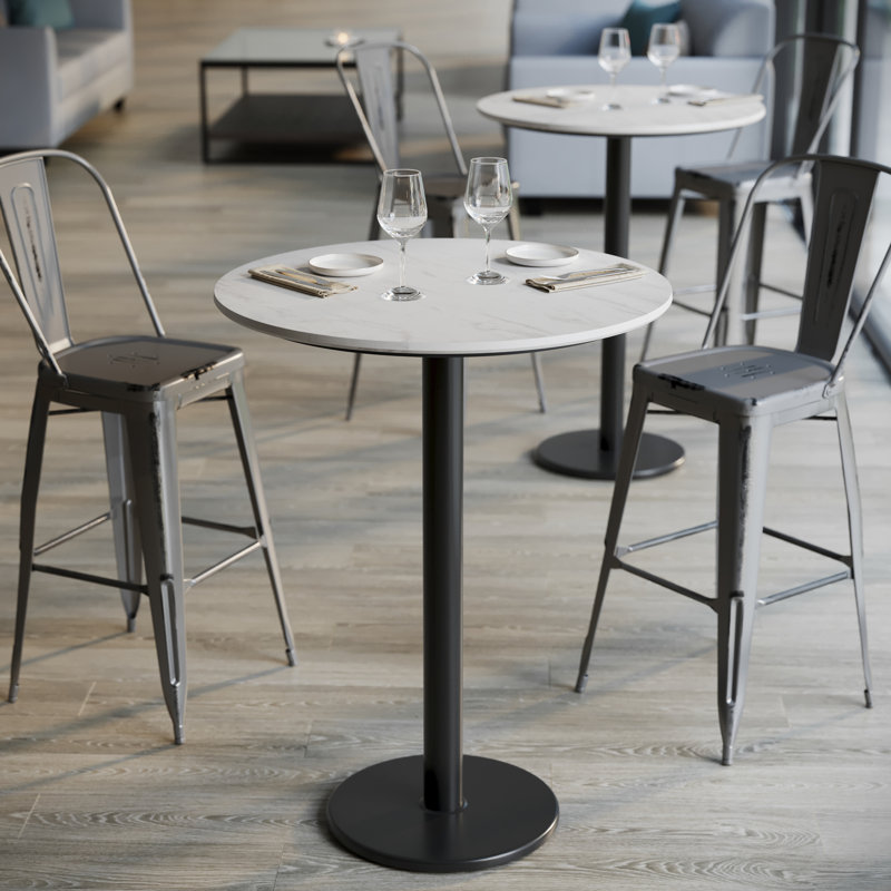 Plateau de table commercial à surface lisse avec base ronde à hauteur de barre, H 42 po x L 31,25 po x l 31,25 po, Blanc