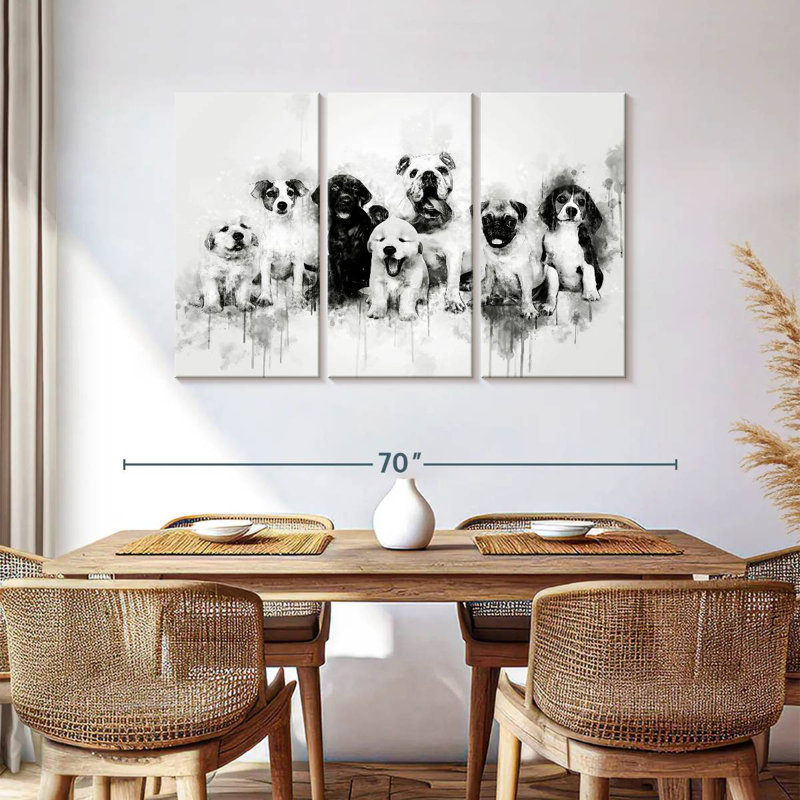 Chiots de chien noir et blanc, H 36 po x l 57 po