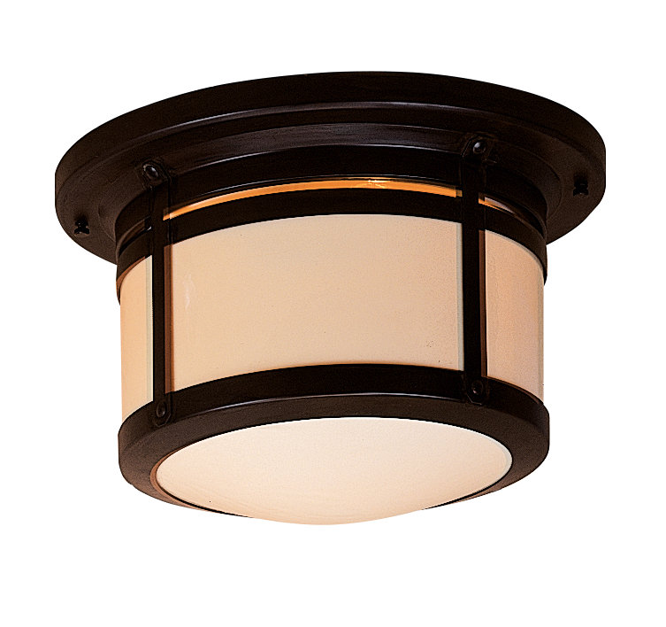 Berkeley 2 - Light Flush Mount, 8.5" H x 13.75" W, Bronze, White Opalescent