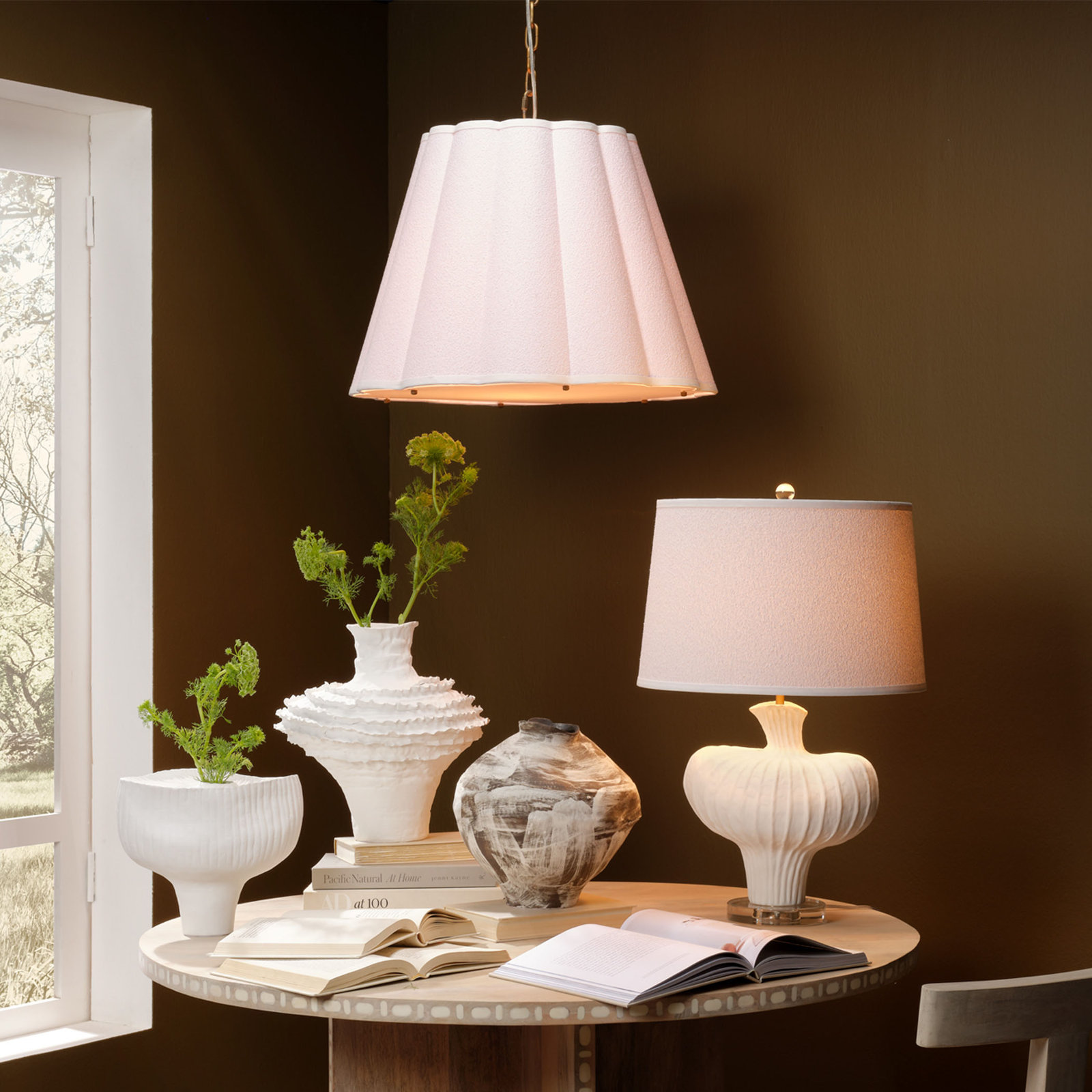 Alala 1-Light Pendant, Boucle Linen, White