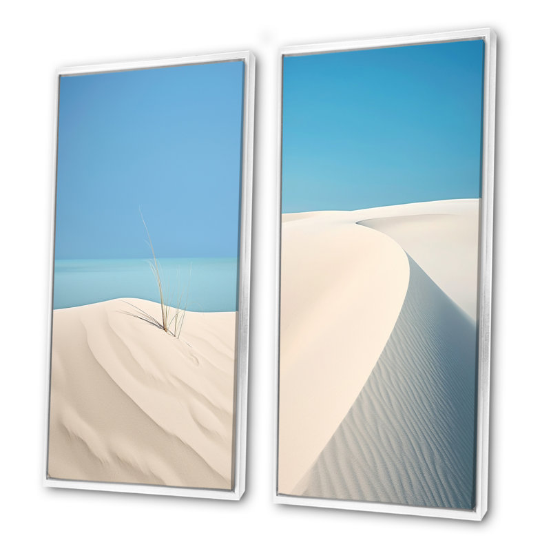 White Dune Solitude - ensemble de 2 reproductions d'art sur toile côtière, H 28 po x l 25 po, Cadre flottant blanc