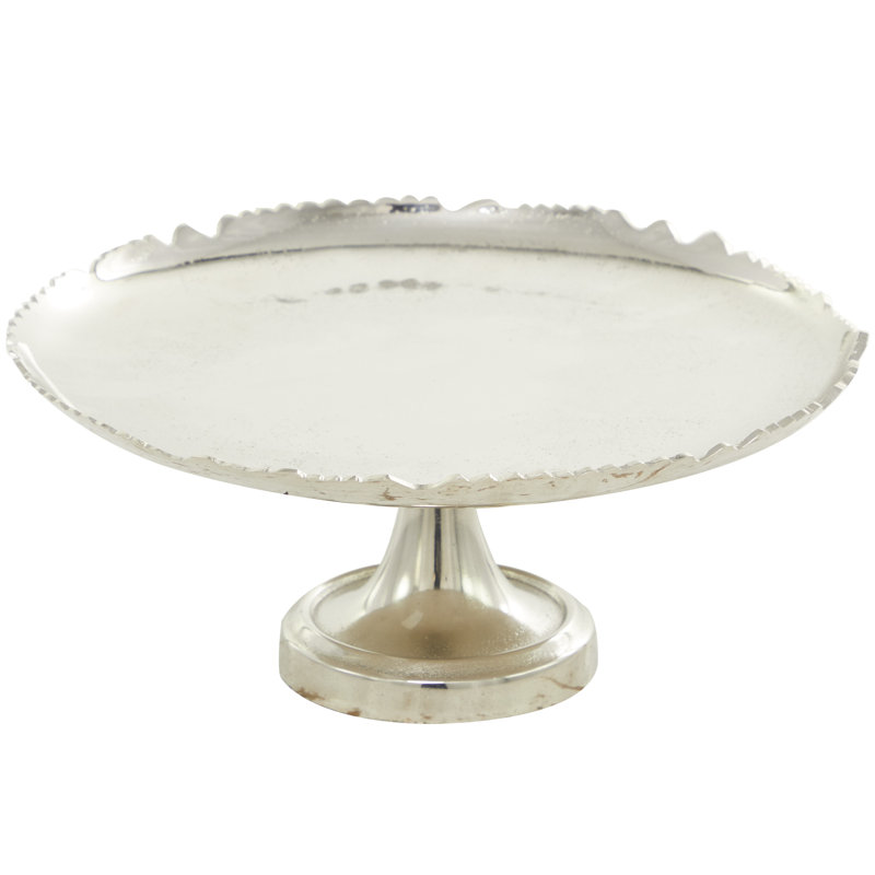 Aluminum Metal Decorative Cake Stand with Pedestal Base, Silver