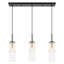 Luminaire suspendu 3 lumières pour îlot de cuisine | Lustre moderne noir et or | Hauteur réglable de 15,75 po à 94,49 po | Luminaire de salle à manger à abat-jour en verre transparent