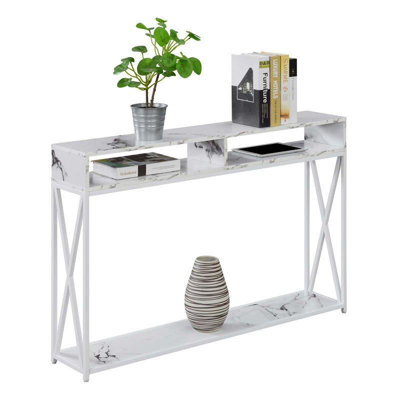 Ariyana 47.25'' Console Table, White Faux Marble Top/White Base