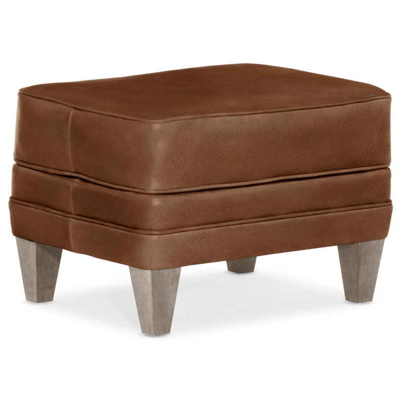 Willow Ottoman, Stone, Aline Fumo Genuine Leather