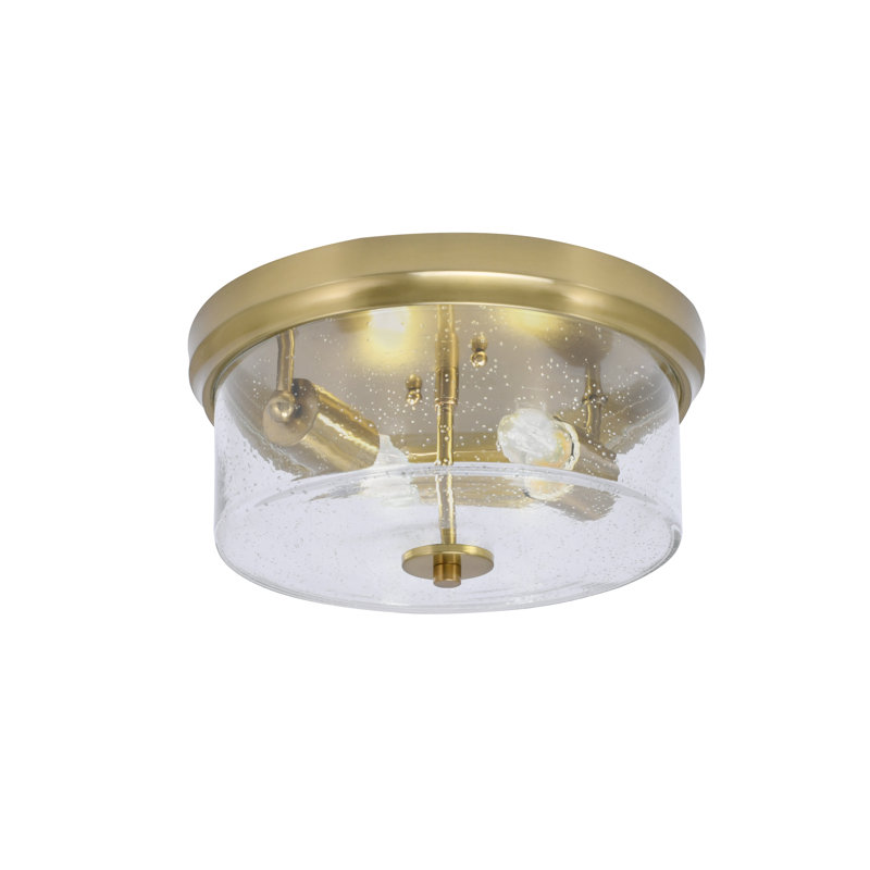 12" Flush Mount, 2-Bulbs, Shown With Glass, Clear Seeded, Brass