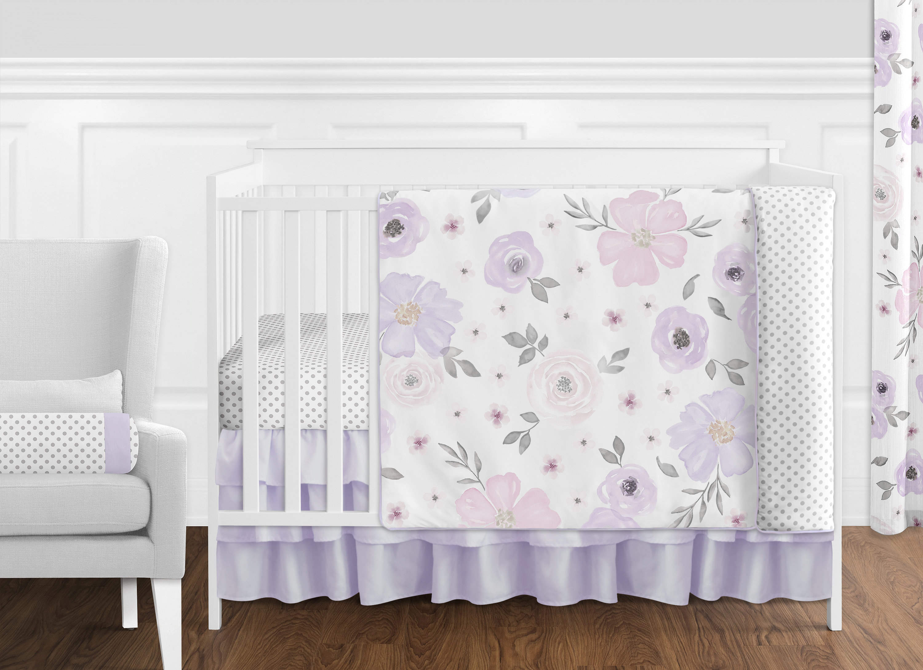 Sweet Jojo Designs Watercolor Floral 11 Piece Crib Bedding Set
