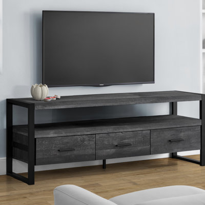 Meuble télé contemporain de 60 pouces avec tiroirs de rangement et tablettes ouvertes, idéal pour la vie moderne et les espaces de divertissement