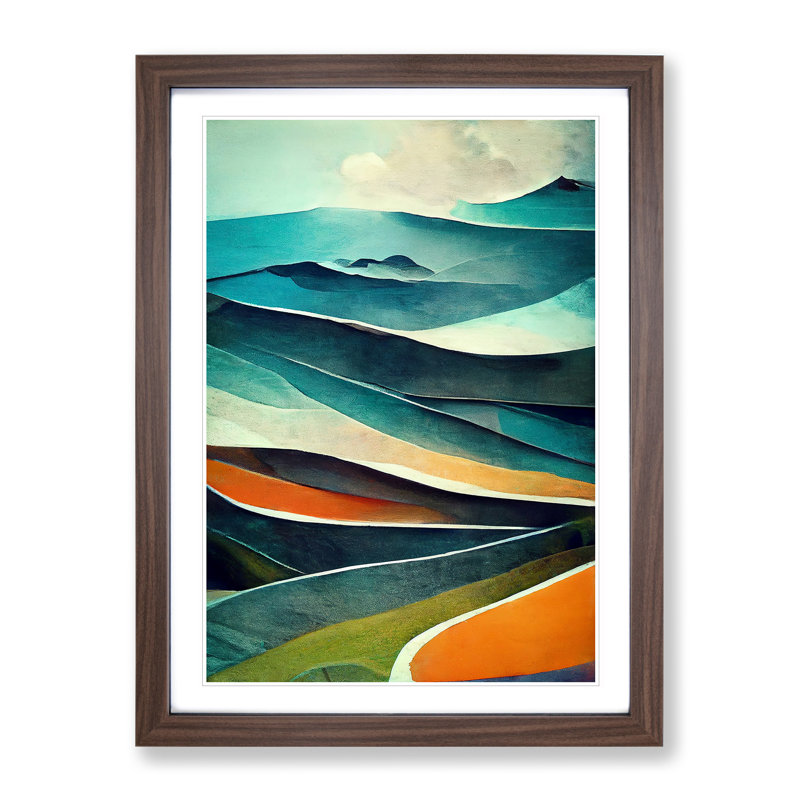 Mountain Landscape Abstract No.4 - Framed Print, 64cm H x 46cm W x 2cm D, Walnut