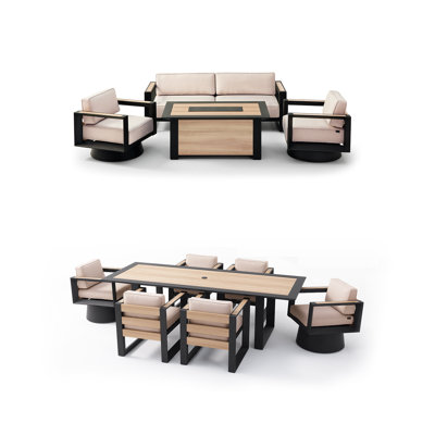 80S Louvered Pergola & 7-Piece Dining Set — Complete Outdoor Living Bundle