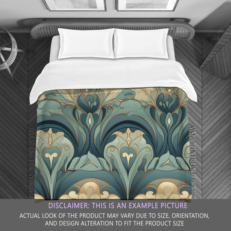 Polyester Comforter, Twin Comforter, Blue/Beige Damask