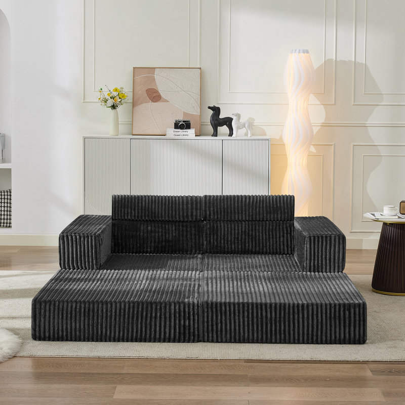 Canapé convertible en velours côtelé de coin convertible Sisler 71 po, sans assemblage requis, avec poches de rangement et canapé-lit