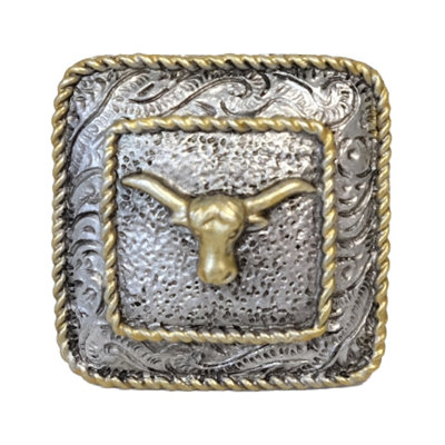 Polyresin Tooled Belt Buckle With Longhorn Drawer Pull Knob