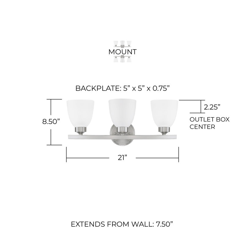 Jameson Dimmable Vanity Light, Brushed Nickel, 3