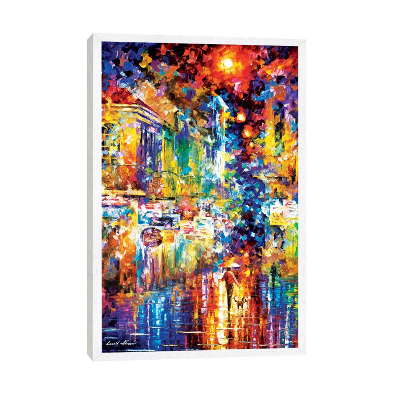 Strolling With A Dog by Leonid Afremov - Painting on Canvas, 66.04 cm H x 45.72 cm W, White Framed Canvas