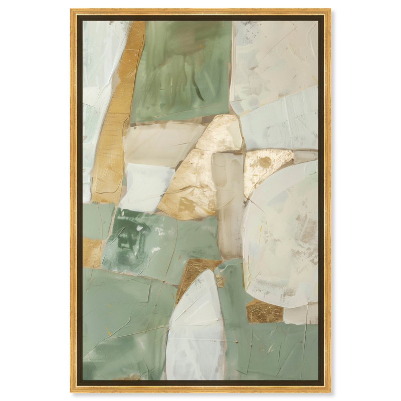 Sage Green and Gold Abstract Canvas Wall Art with Wooden Frame