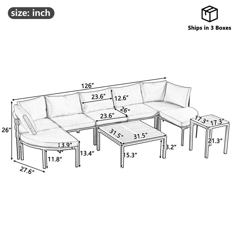 Ensemble de conversation modulaire d'extérieur moderne, Gris