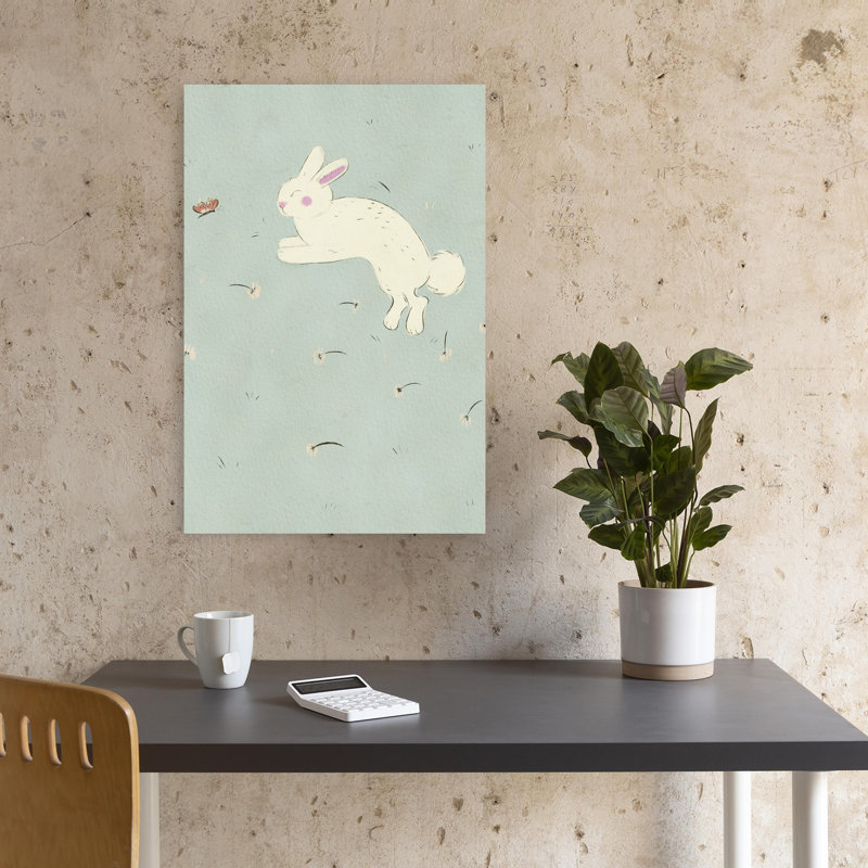 «Houbling Bunny In Daisies Playful Whimsical Abstract Butterfly Daisy Rabbit Nature Spring», art mural