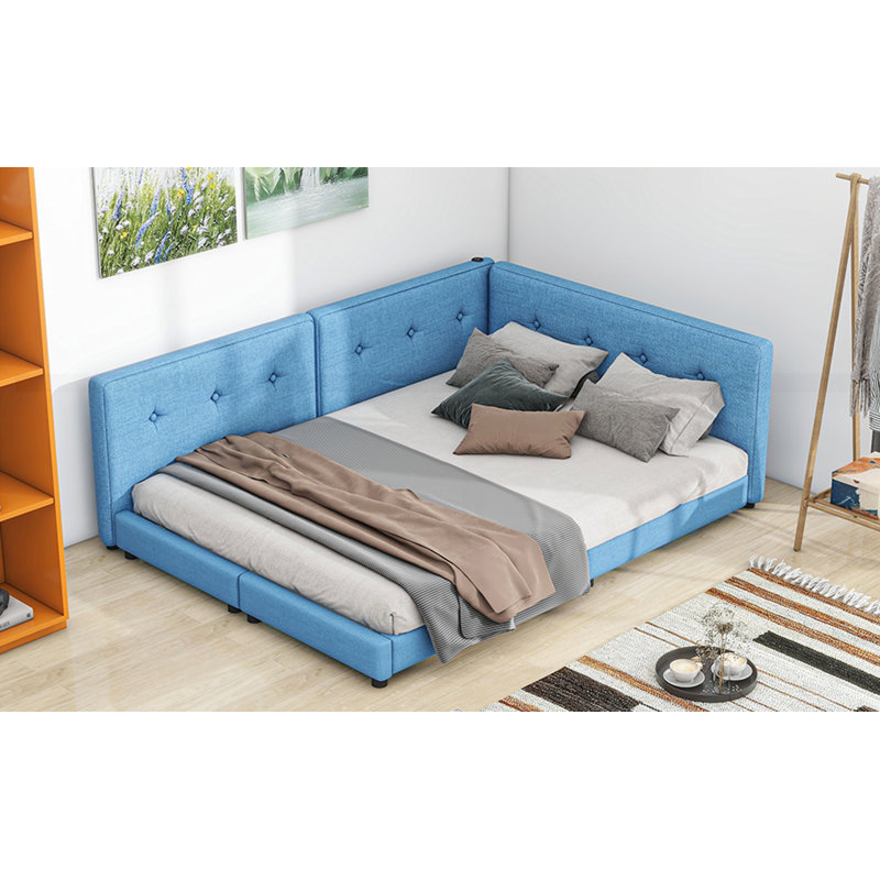 Lit plateforme tapissier avec ports USB, Grand