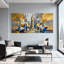 Cités et pays abstraits, paysage urbain, tour d'horloge, reflet doré, ensemble de 3 impressions sur toile-202775035