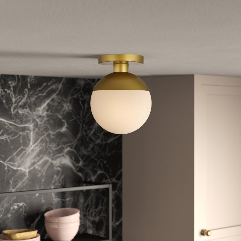 Elliot Flush Mount, 10" H x 8" W x 8" D, Brass, White