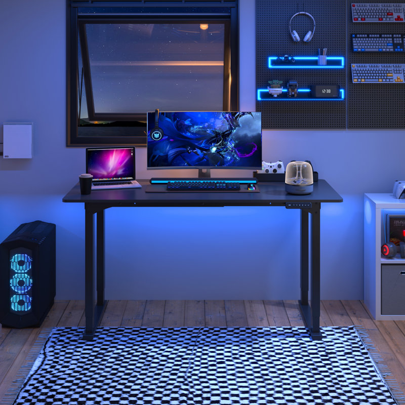 Bureau debout à hauteur réglable à 4 pieds et 2 moteurs, Noir, H 47,2 po x l 63 po x P 27,6 po