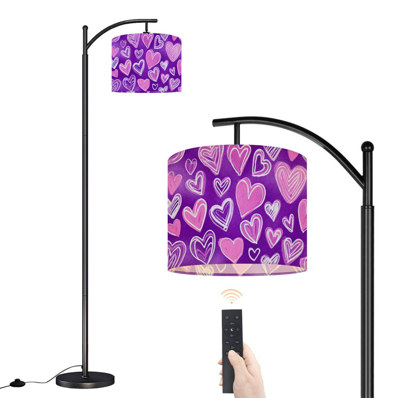 Lampe sur pied arquée avec abat-jour réglable, motifs de cœurs colorés, 3 températures de couleur, intensité variable, lampe sur pied avec interrupteur au pied pour chambre à coucher
