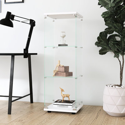 Vitrine blanche en verre avec une porte et 3 tablettes - Installation rapide pour le salon, la chambre à coucher, les tablettes de bureau, le bureau, la chambre à coucher