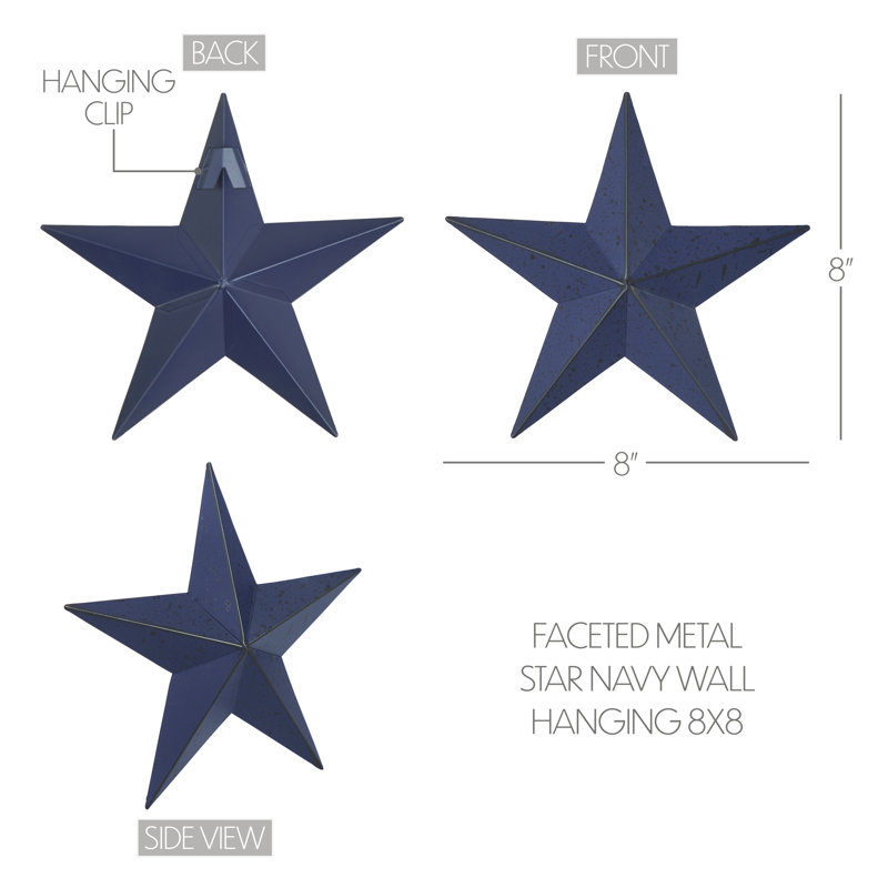  Décoration murale festive en métal étoile, H 8 po x l 8 po x P 0,75 po, Marine