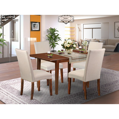 3 Piece Kitchen Table Set Contains a Rectangle Dining Table with Butterfly leaf and 2 Dark Khaki Linen Fabric Upholstered Chairs, Oak