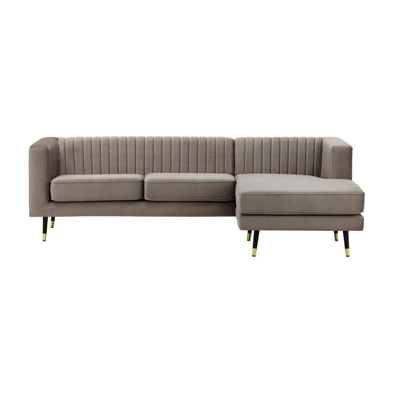 Monaville 4 Seater Velvet Sofa & Chaise, Right Hand Facing, Brown