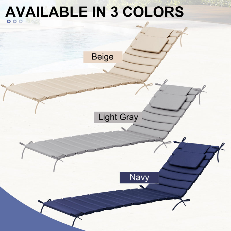 Coussins de chaise longue d'extérieur L 72 po x l 21 po avec repose-tête et attaches (ensemble de 2), L 20,87 po x P 70,87 po