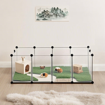 Pet Playpen With Floor, Small Animal Pen, Pet Fence Indoor, 49.2 X 24.8 X 16.5 Inches, White