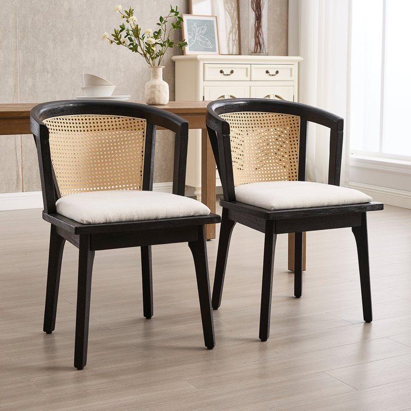 Chaise rustique avec dossier en osier et siège large pour salle à manger et salon, Crème Boucle, Noir, noir, noir, noir