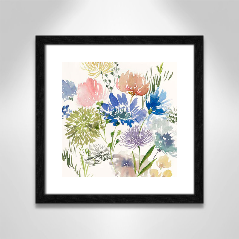 «A Floral Florish I Print» par Aria K, Grain de bois noir, H 17 po x l 17 po x P 0,75 po