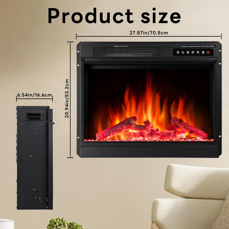 28" Recessed Electric Fireplace,Remote Control,Timer,Adjustable Flame Colors & Temperature,750W/1500W