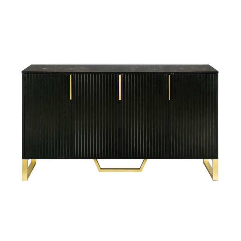 Armoire de cuisine moderne avec quatre portes, poignées et pieds en métal et tablettes réglables (noir)